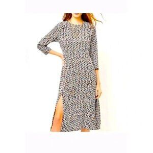 Loft Floral 3/4 Sleeve Slit Front A-Line Midi Dress SZ 0P *NEW W/TAGS*